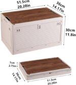 Foldable Storage Bins with Wood Lids Plastic Collapsible Storage Box with Cutting Board Portable Stackable Grocery Container Folding Latching Storage Crate with Removable Pulley (L, Khaki) - Image 2