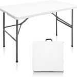 Bi-Fold Folding Table 4 FT, Plastic Portable Table for Dining Parties Card Picnic Camping, Granite White