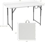 4ft Folding Table, 48 x 24 Inch Indoor Outdoor Foldable Plastic Folding Tables, Height Adjustable Portable Rectangular Utility Card Table w/Handle, for Picnic, Party, Dining, Camping, White - Image 2