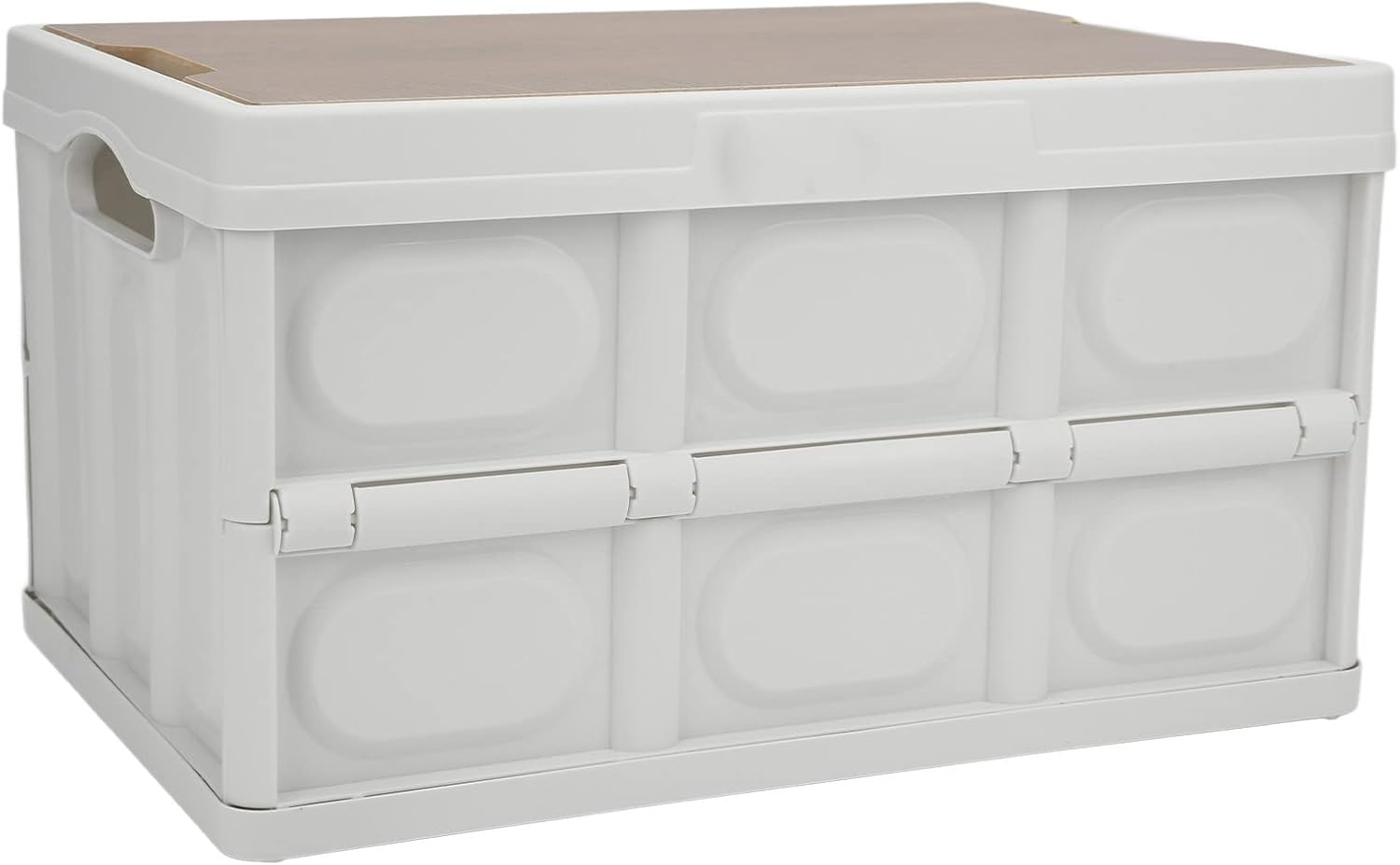 51cwm14hxhL._AC_SL1500_.jpg Portable 30L Outdoor Folding Storage Box with Wooden Cover, Multifunction Storage Box for Outdoor Supplies (White) - Image 1