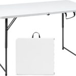 4ft Folding Table, 48 x 24 Inch Indoor Outdoor Foldable Plastic Folding Tables, Height Adjustable Portable Rectangular Utility Card Table w/Handle, for Picnic, Party, Dining, Camping, White