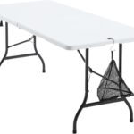 6Ft Folding Picnic Portable Table,with Mesh Bag Indoor Outdoor,Heavy Duty Foldable Plastic Camp Desk with Handle Legs for Dining Wedding&Party,White