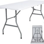 Folding Table 6ft Plastic Folding Table Indoor & Outdoor for Picnic, Camping,BBQ and Party, with Powder Coated Steel Legs and Built in Carry Handle, White
