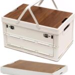 Foldable Storage Box with Wood-Pattern Lid — Fashionable and lightweight PP base, ideal for camping, daily items, snacks, clothing storage, A space-saving organizer with handles. (White, Large)