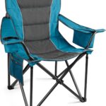 Oversized Folding Camping Chair, Outdoor Padded Camping Chair Support 300 LBS with Cup Holder and Cooler Bag, Portable Lawn Chair for Beach Picnic Sports, (Blue)