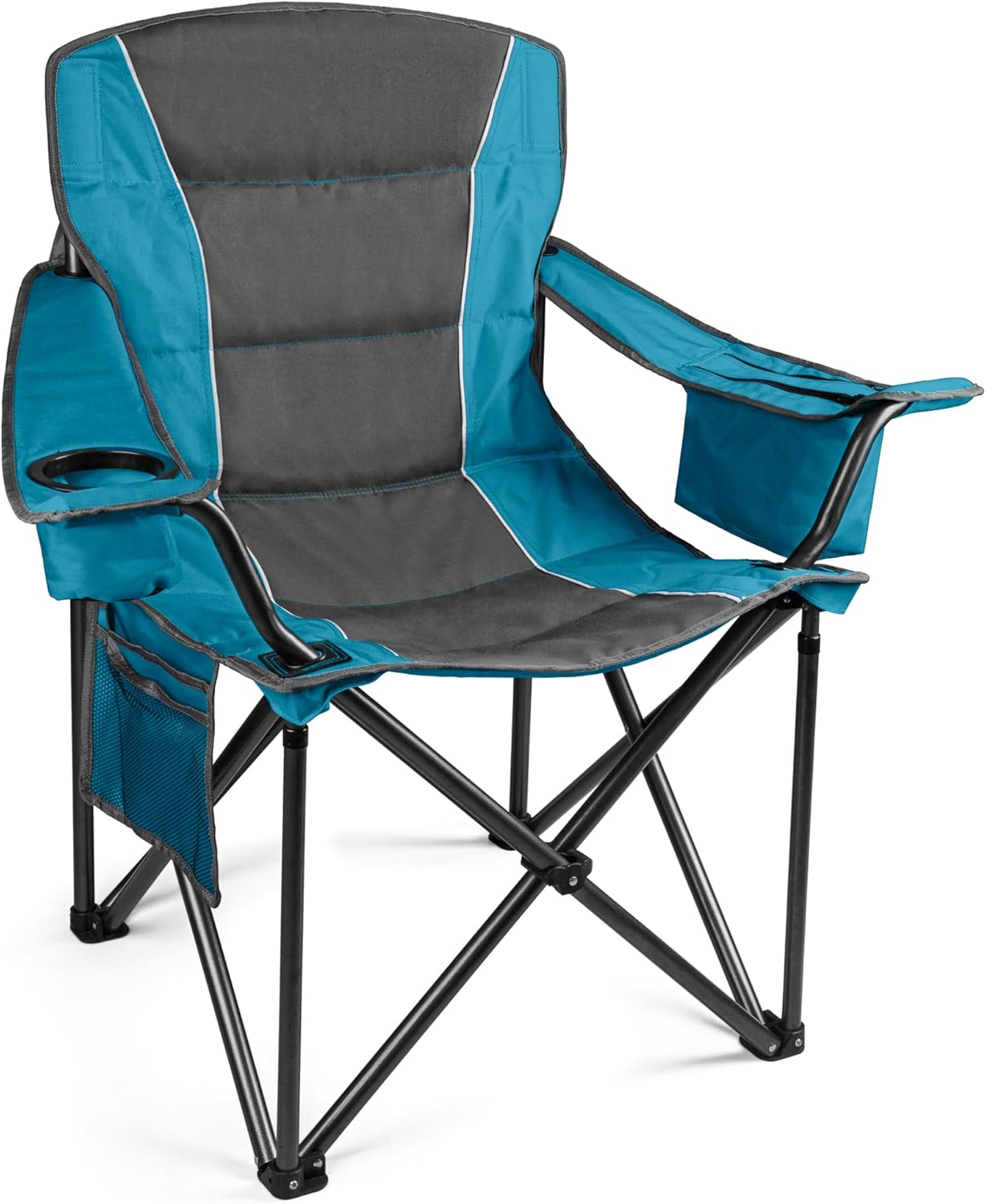 712mqe6WjuL._AC_SL1500_.jpg Oversized Folding Camping Chair, Outdoor Padded Camping Chair Support 300 LBS with Cup Holder and Cooler Bag, Portable Lawn Chair for Beach Picnic Sports, (Blue) - Image 1
