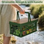 Collapsible Storage Bin with Wooden Lid & Handle, 18L Plastic Crate, Picnic Basket for Camping, for Outdoor & Travel, Green - Image 2