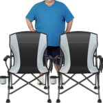 2 Pack Oversized Folding Camping Chair for Adults, Supports 450 LBS Camping Chairs, Heavy Duty Camping Chair with Side Pockets, Foldable Outdoor Chair for Camping, Beach, Fishing, Hiking, Black-Gray
