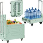 Foldable Shopping Cart with Wheels, Collapsible Rolling Crate for Groceries, Folding Storage Box with Handle, Three Modes of Use, Ideal for Teacher, Trip, Outdoors, Etc., 16GAL, Green