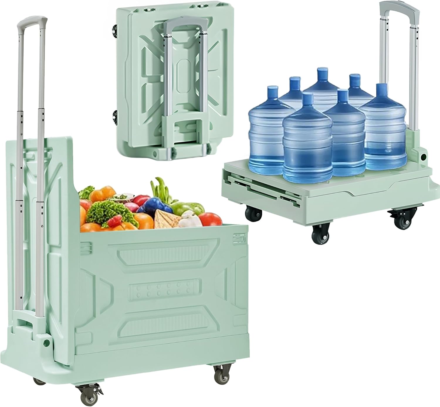 71GcOJAO8BL._AC_SL1500_.jpg Foldable Shopping Cart with Wheels, Collapsible Rolling Crate for Groceries, Folding Storage Box with Handle, Three Modes of Use, Ideal for Teacher, Trip, Outdoors, Etc., 16GAL, Green - Image 1