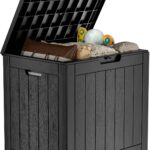 30 Gallon Outdoor Deck Box,Storage Lockable Waterproof Patio Furniture,Garden Tools,Cushions,Pool Accessories Outside Storage Resin Box(Black)