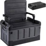 Versatile Foldable Seatable Camping Box Car Organizer Heavy Duty Storage Bins With Lids Box Trunk,Durable Plastic,60L Can Store Clothes, Toys Camping Equipment in Large Capacit (black)