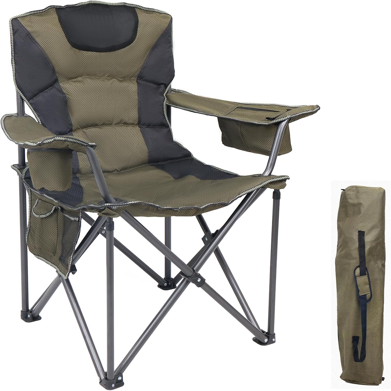 71P8dnXUNdL._AC_SL1500_.jpg Outdoor Folding Chair Heavy Duty with Thick Cushion – Portable Camping Chair for Backyard, Beach & Hiking, 450lbs - Image 1
