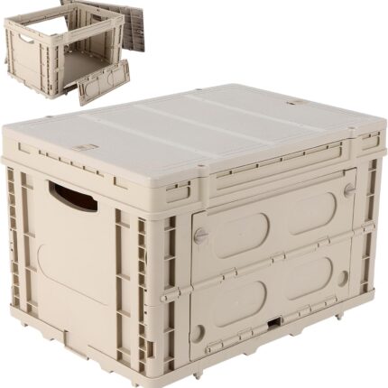 Collapsible Storage Bins with Lids,Stackable Utility Crates with Handles,Foldable Camping Box with 2 Side Doors,Folding Containers for Camping,Picnic,Tools,Indoor/Outdoor.