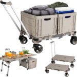 Foldable Camping Table Cart,3-in-1 Convertible Utility Wagon with 2 Lockable Storage Boxes, 360° Rotating Wheels & Adjustable Legs for Outdoor Camping, Travel & Hiking