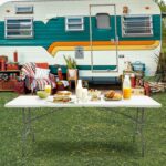 Folding Table 6ft Plastic Folding Table Indoor & Outdoor for Picnic, Camping,BBQ and Party, with Powder Coated Steel Legs and Built in Carry Handle, White - Image 2
