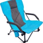 Low Sling Folding Beach Camping Chairs Compact Concert Lumbar Back Support with Carry Bag Blue