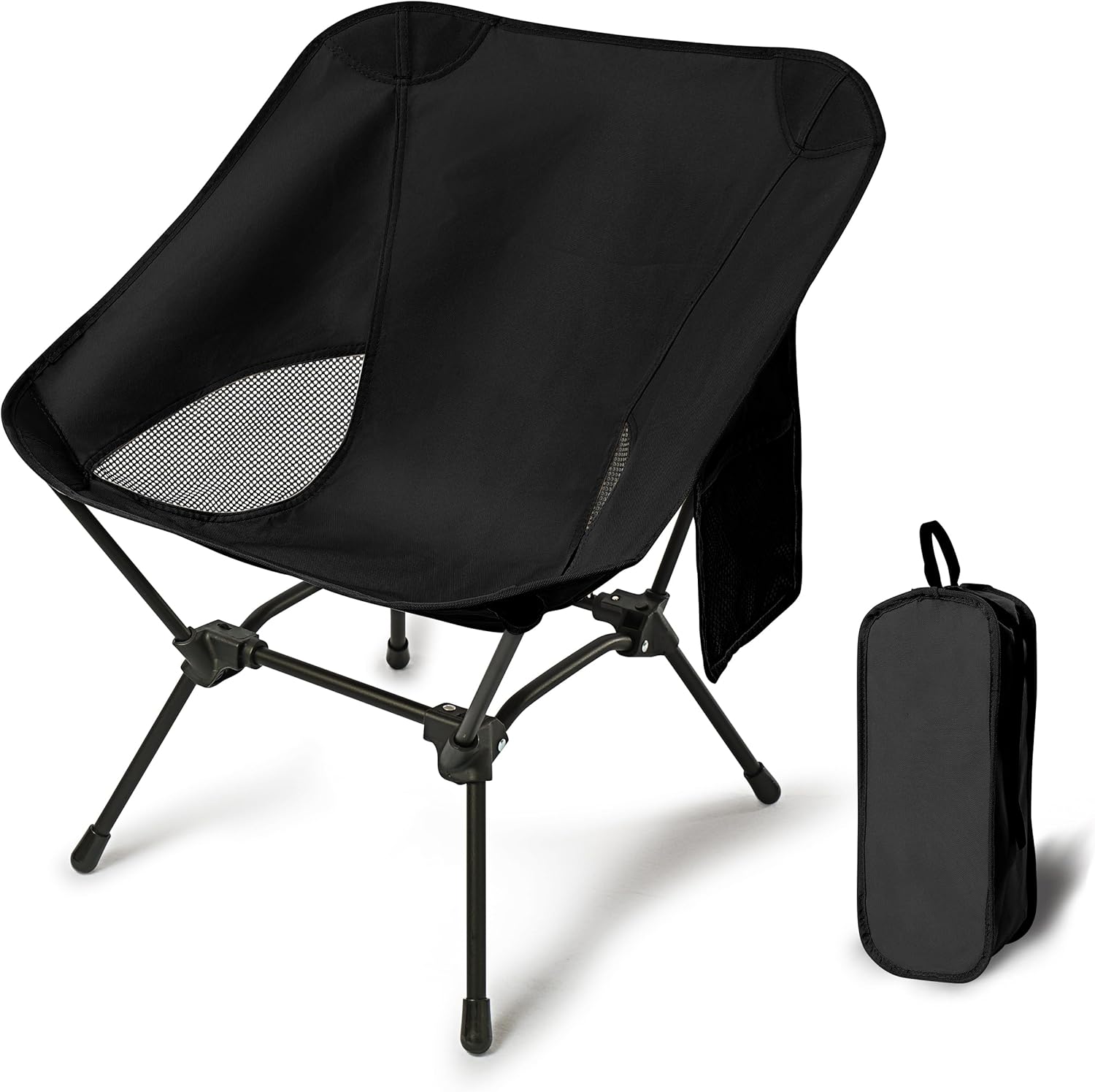 81t48Ibs9xL._AC_SL1500_.jpg Lightweight Camping Chairs with Adjustable Height, Portable Camping Chairs for Adults with Carry Bag and Side Pockets, Folding Chairs for Outside for Camping, Beach, Fishing, Trip, Picnic (Black) - Image 1