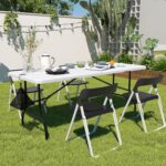 6Ft Folding Picnic Portable Table,with Mesh Bag Indoor Outdoor,Heavy Duty Foldable Plastic Camp Desk with Handle Legs for Dining Wedding&Party,White - Image 2